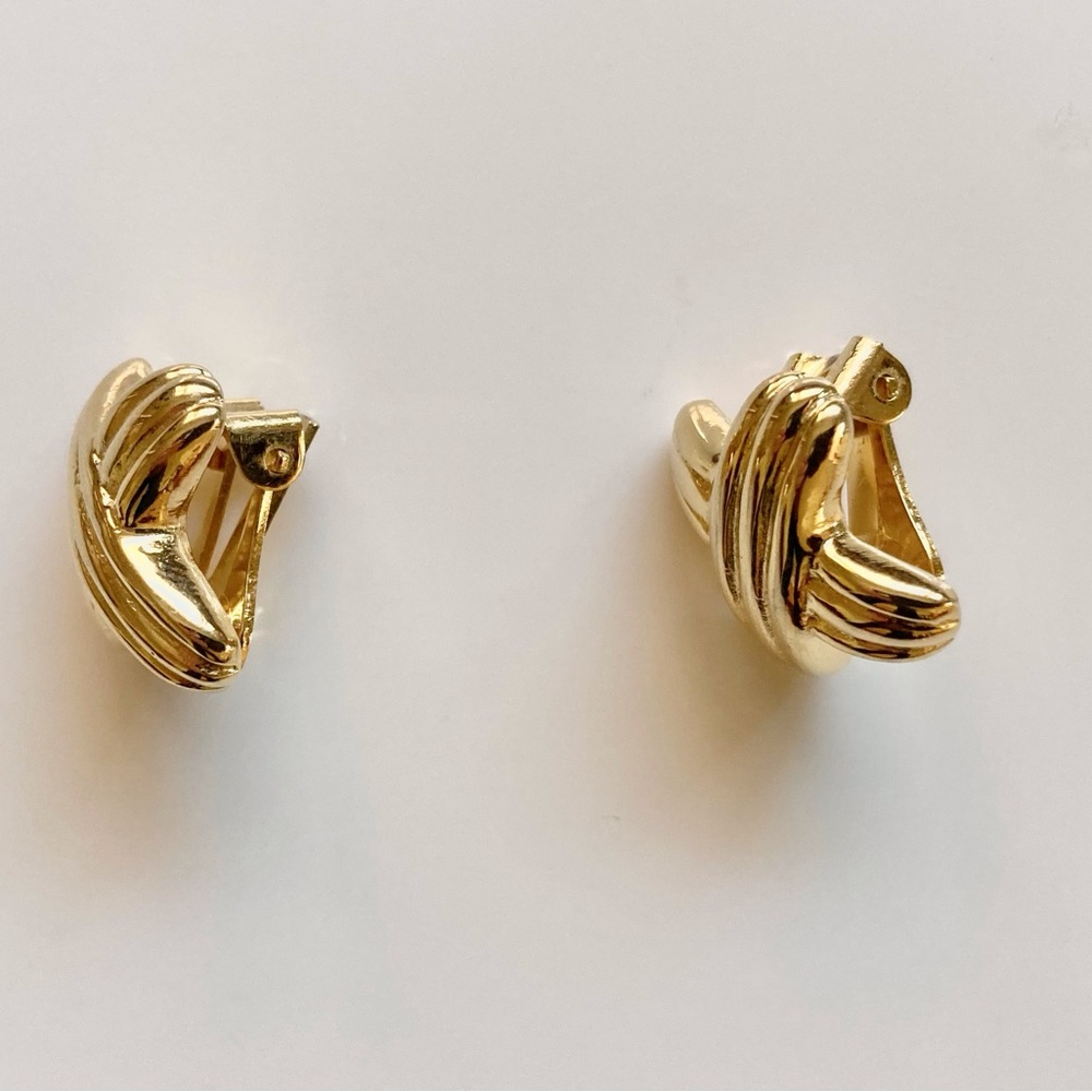 Vintage 80s 90s gold tone chunky statement clip on earrings - Picture 9 of 11